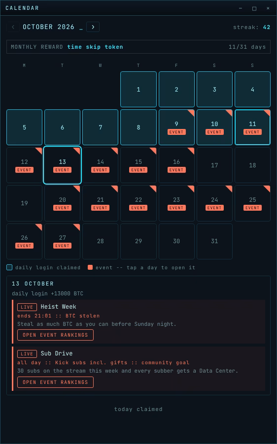 The GHOST OS calendar with an opened day door